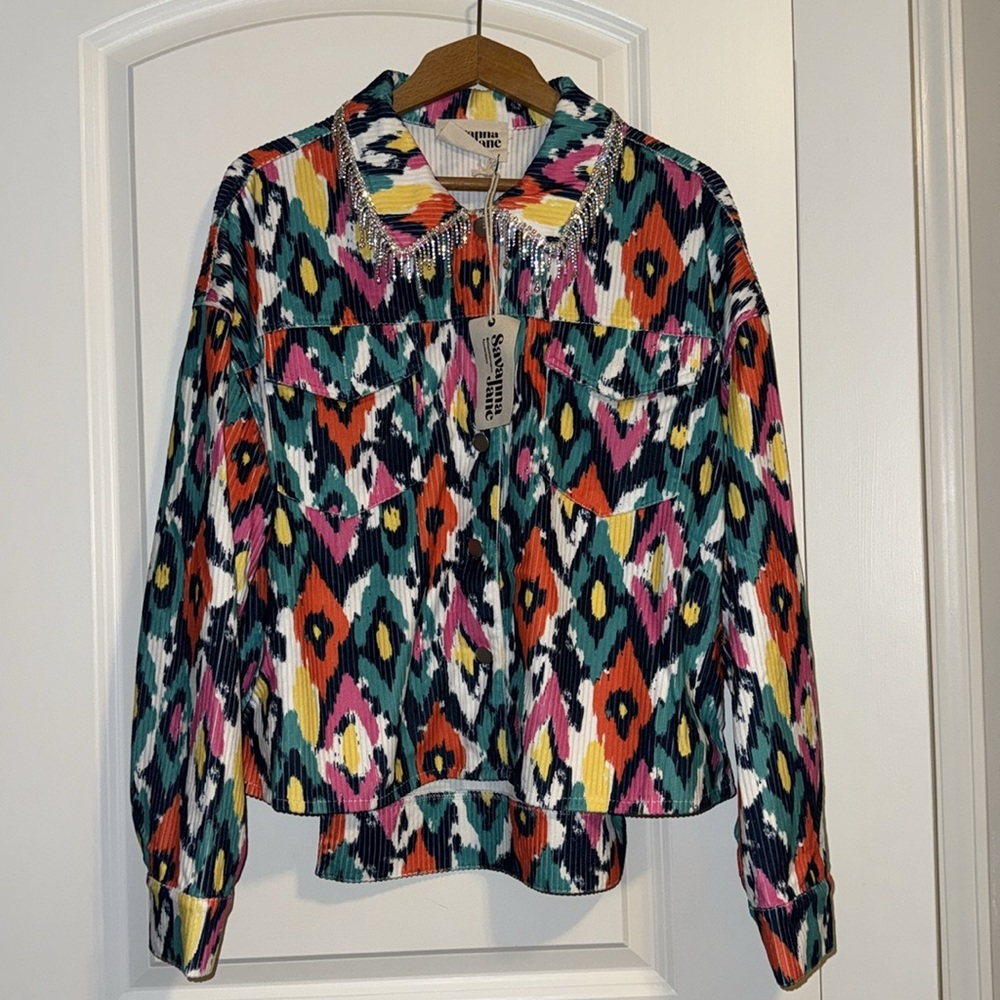 Savanna Jane Multicolor Rhinestone Diamond Beaded Collar Jacket NWT